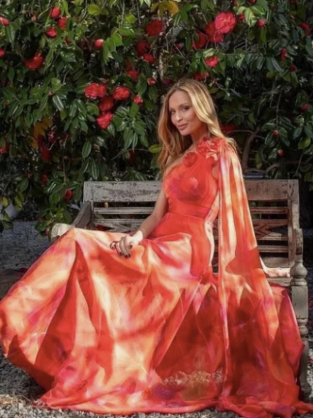 Muse By Marchesa Sz 6 One Shoulder Tangerine Floral Evening Gown Dress NWT $439